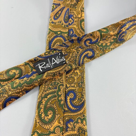 70's Roos Atkins Gold / Blue / Green Paisley Men's Tie 3" x 57" Vintage - Picture 3 of 3